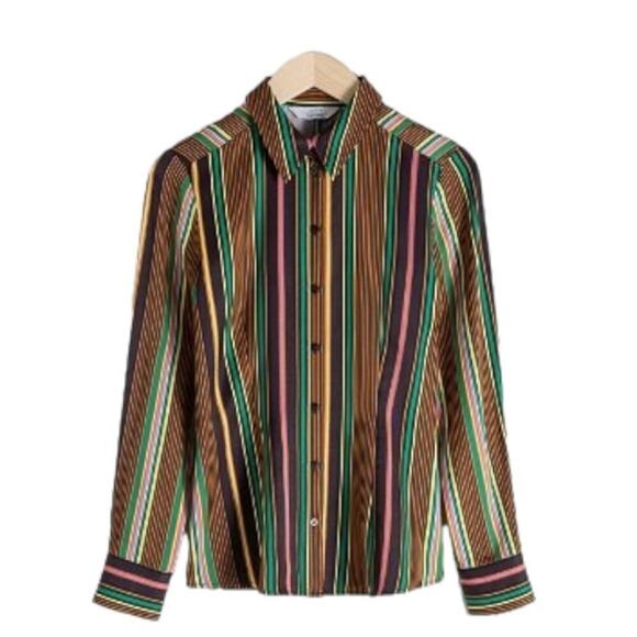 & Other Stories Striped Satin Pointed Collar Front Button Up Shirt Size 4 - Picture 1 of 7